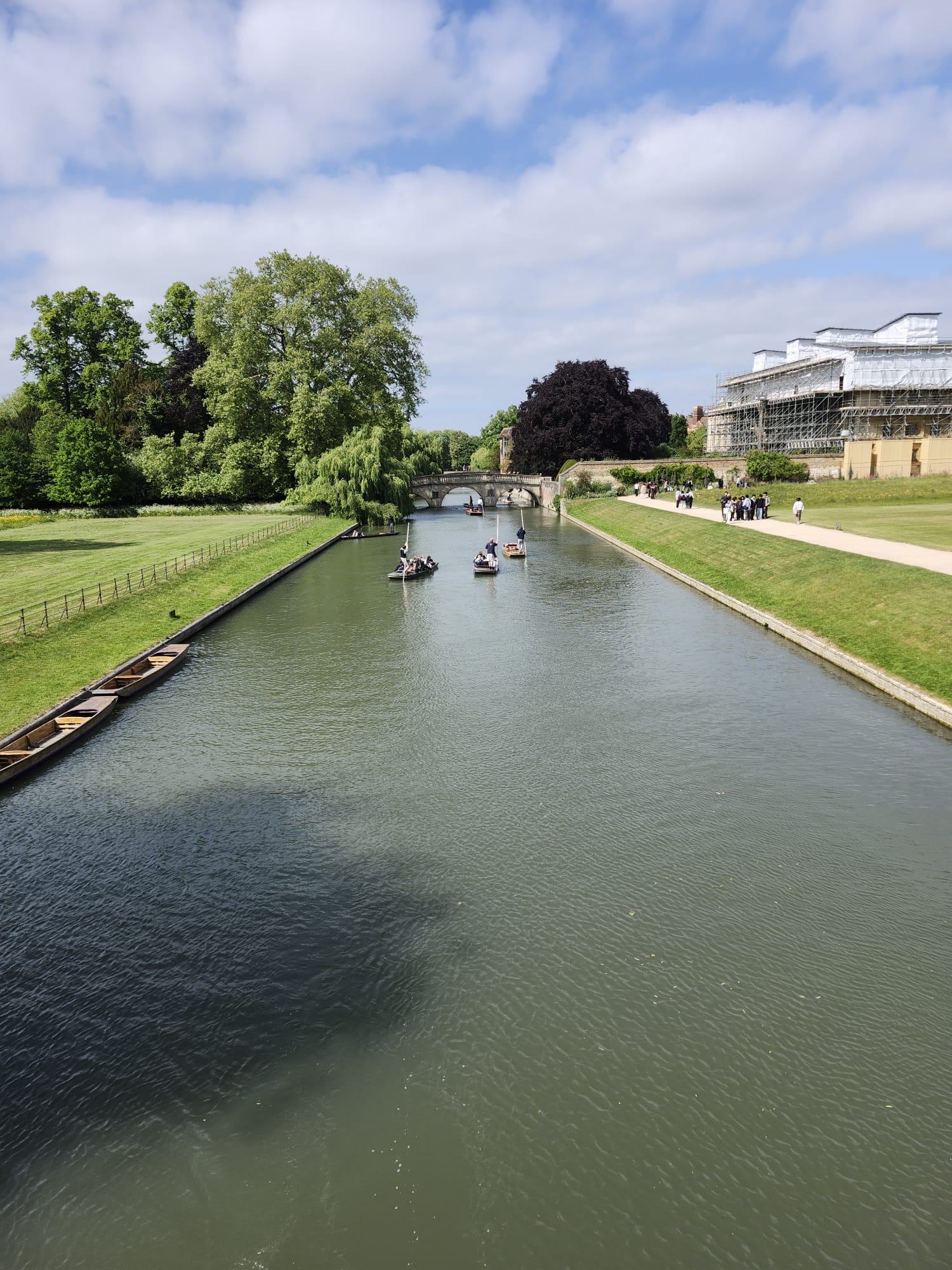 Punting on the River Cam beside the Cambridge college backs